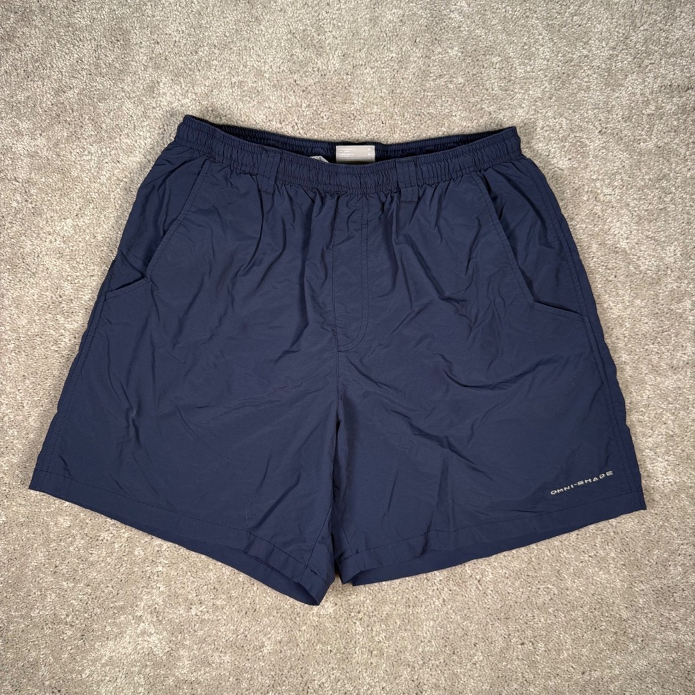 Columbia PFG Omni-Shade Navy Blue Fishing Shorts Mens Medium 6" Inseam 1535781